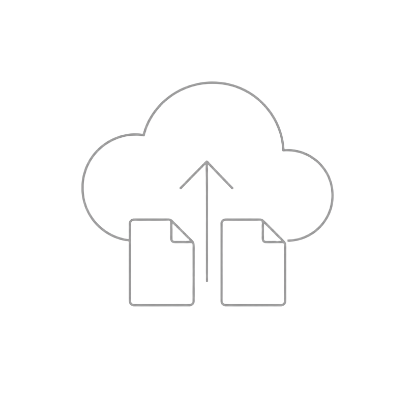 Documents fanning into a cloud upload arrow